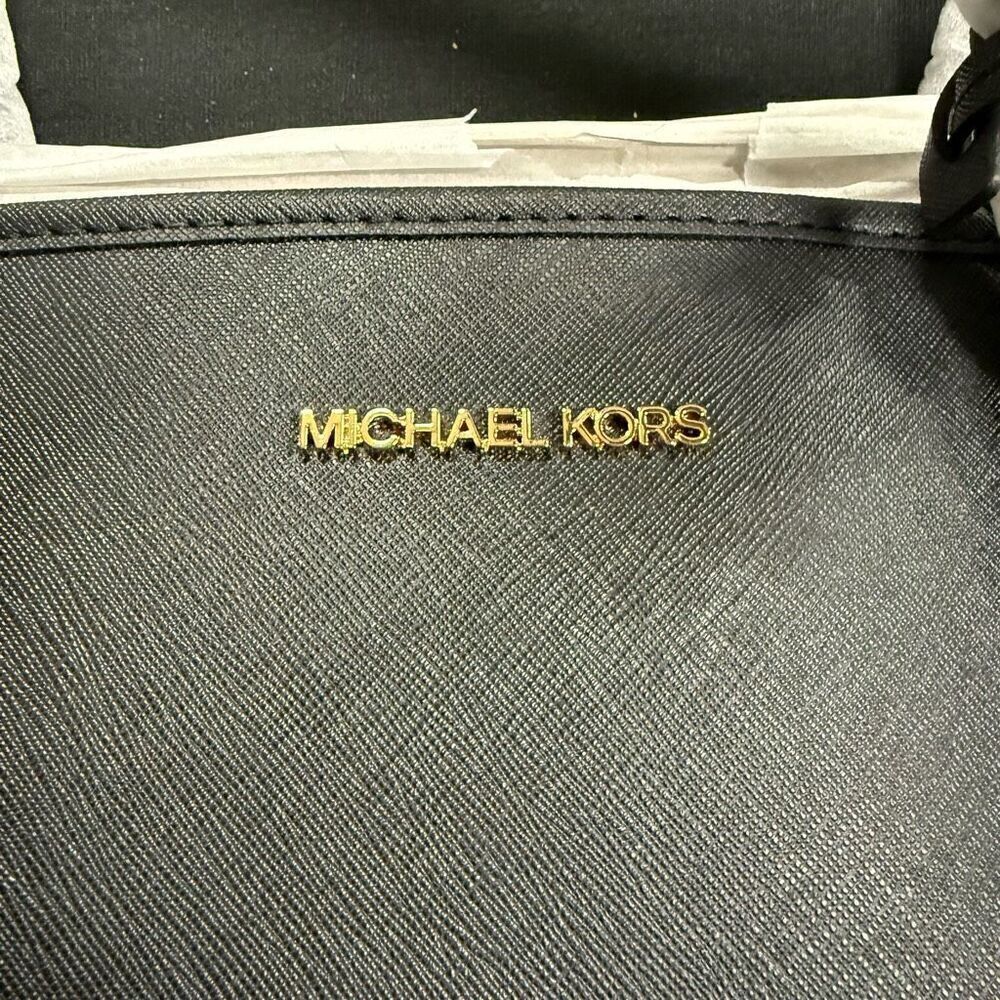 New Michael Kors Black Jet Set Travel Large Saffiano Leather Tote Bag - Picture 4 of 9
